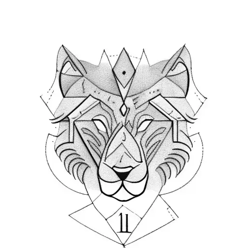 lion and wolf and clock and arrow tattoo design idea