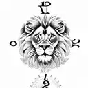 Lion with roses with clock with wolf tattoo design idea