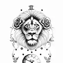 Lion with roses with clock with wolf tattoo design idea