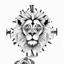 Lion with roses with clock with wolf tattoo design idea