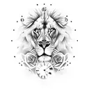 Lion with roses with clock with wolf tattoo design idea