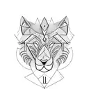 lion and wolf and clock and arrow tattoo design idea