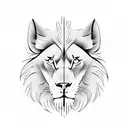 lion and wolf and clock and arrow tattoo design idea