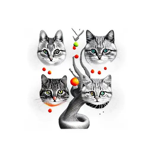 tree cats, one white, one white and black and one orange tattoo design idea