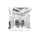 A group of adventurers exploring a mysterious dungeon tattoo design idea