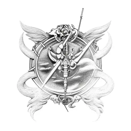 Sagittarius, Capricorn, Scorpio, and Gemini Zodiac symbols in the form of Angry Angels tattoo design idea