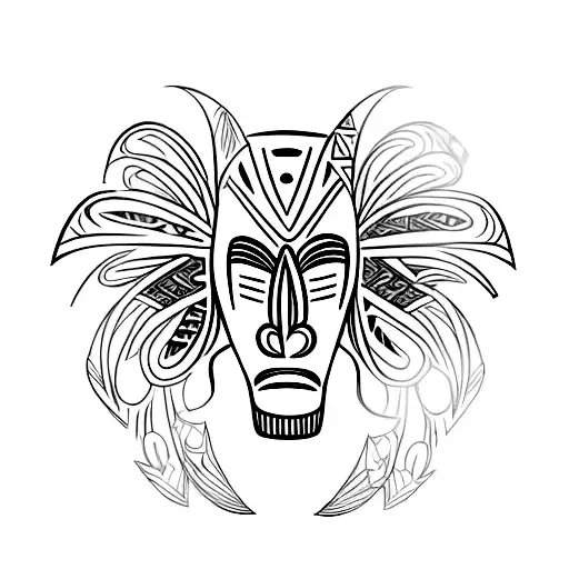 African tribal mask adorned with vibrant flowers tattoo design idea
