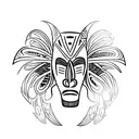 African tribal mask adorned with vibrant flowers tattoo design idea