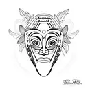 African tribal mask adorned with vibrant flowers tattoo design idea