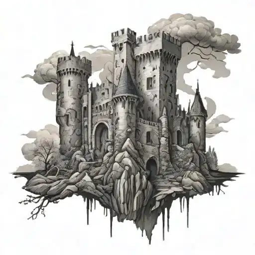 Historical castle in ruins  tattoo design idea