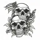 Skull of a copperhead snake, biting a flag, with the words, Edge of the empire inscribed in it, with laurels wrapped.  tattoo design idea