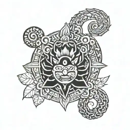 A tattoo design representing the balance between rahu ketu and meditation practices, with a touch of tantra symbolism tattoo design idea