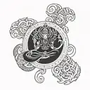 A tattoo design representing the balance between rahu ketu and meditation practices, with a touch of tantra symbolism tattoo design idea