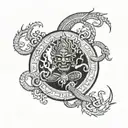 A tattoo design representing the balance between rahu ketu and meditation practices, with a touch of tantra symbolism tattoo design idea