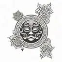 A tattoo design representing the balance between rahu ketu and meditation practices, with a touch of tantra symbolism tattoo design idea