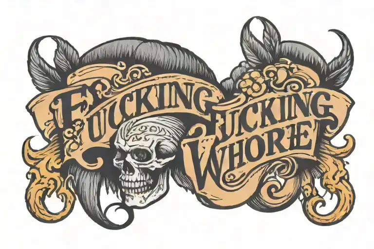 Text that say "fucking whore" on both forearms  tattoo design idea