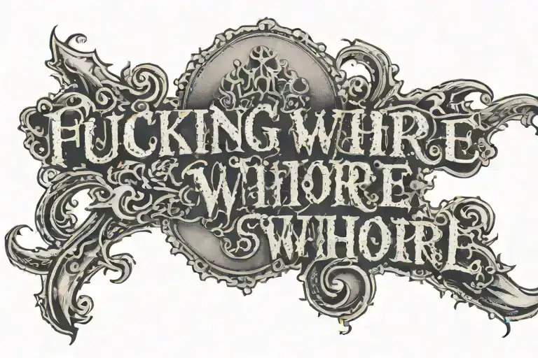 Text that say "fucking whore" on both forearms  tattoo design idea