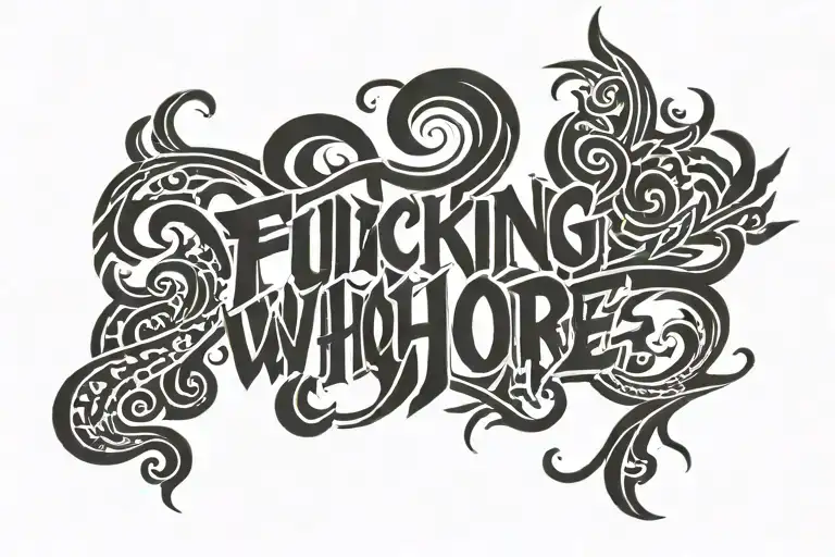 Text that say "fucking whore" on both forearms  tattoo design idea