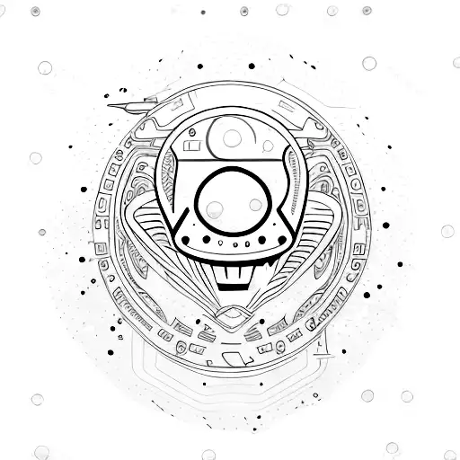 A minimalist tattoo of an alien face with a galaxy background tattoo design idea