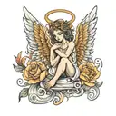 angel statue tattoo design idea