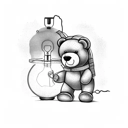 teddy bear with lamp in arm on earth tattoo design idea