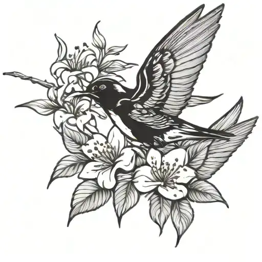Jasmine flowers and swallows tattoo design idea