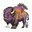 buffalo, wheat, sunset, purple  tattoo design idea