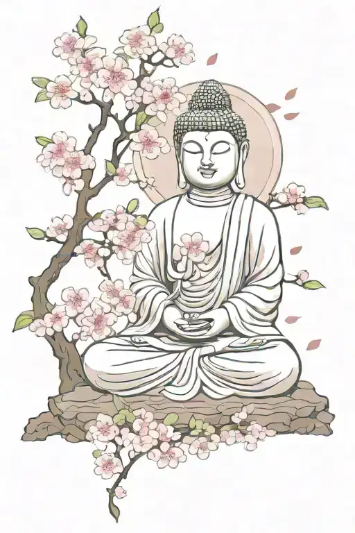 buddha and cherry blossoms delicate flowers tattoo design idea