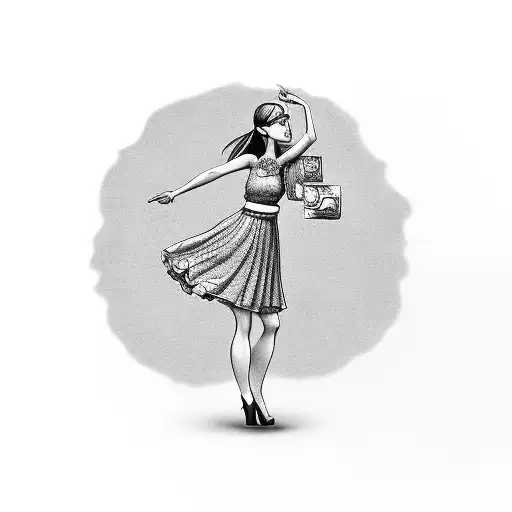 A fashionable girly silhouette holding a stack of money tattoo design idea