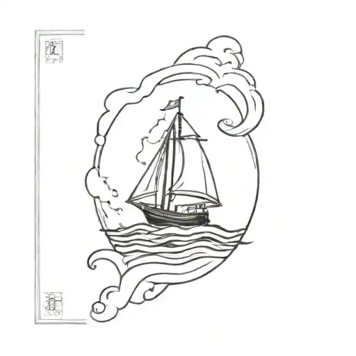 Scooping water out of a sinking ship sailing through stormy seas tattoo design idea