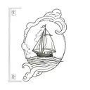 Scooping water out of a sinking ship sailing through stormy seas tattoo design idea