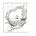 Scooping water out of a sinking ship sailing through stormy seas tattoo design idea
