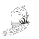 Scooping water out of a sinking ship sailing through stormy seas tattoo design idea