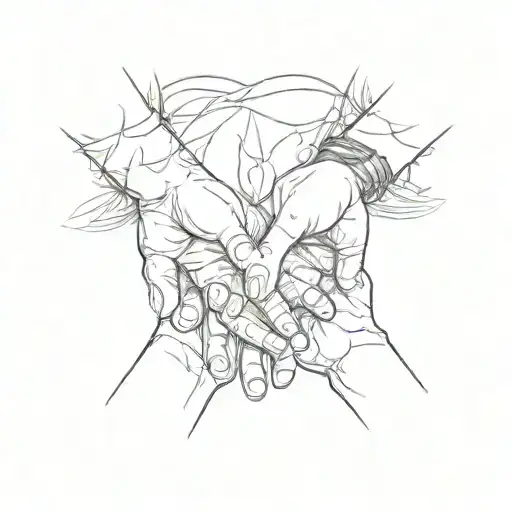 father and a mother holding hands 2 daughters holding hands tattoo design idea