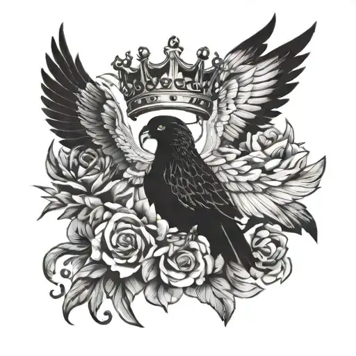 STILL I RISE with wings above a crown tattoo design idea