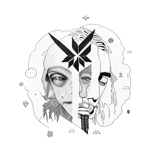 A portrait of Lil Peep and Juice Wrld collaged together with lyrics from their songs tattoo design idea