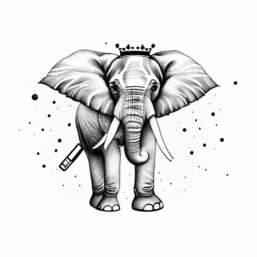 An elephant wearing a crown and holding a microphone, representing the influence of Lil Peep and Juice Wrld on your life tattoo design idea