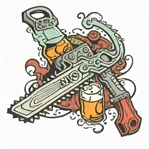 ax chainsaw a bottle of wine milk tattoo design idea