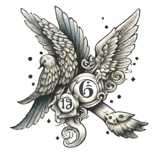 A whimsical tattoo featuring angel numbers intertwined with cute girly animals in a playful composition tattoo design idea