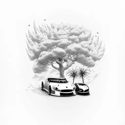 jdm car with tree tattoo design idea
