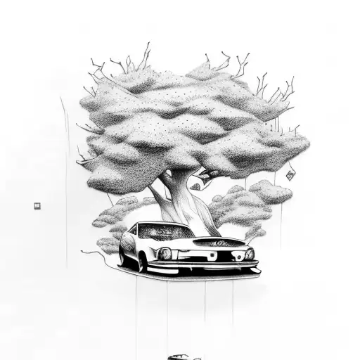 jdm car with tree tattoo design idea
