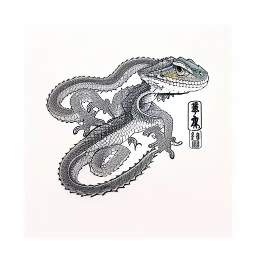 bearded dragon eating noodles tattoo design idea