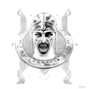 A dotwork tattoo showcasing a Roman gladiator in a fierce battle, capturing the client's interest in ancient Roman culture and their resilience as a disabled veteran. tattoo design idea