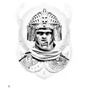 A dotwork tattoo showcasing a Roman gladiator in a fierce battle, capturing the client's interest in ancient Roman culture and their resilience as a disabled veteran. tattoo design idea
