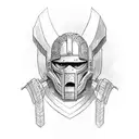 A disabled veteran wearing a centurion helmet, with inner demons/dragons emerging from the helmet, in a sketch style tattoo design idea