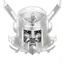 A disabled veteran wearing a centurion helmet, with inner demons/dragons emerging from the helmet, in a sketch style tattoo design idea