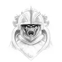 A disabled veteran wearing a centurion helmet, with inner demons/dragons emerging from the helmet, in a sketch style tattoo design idea