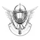 A disabled veteran wearing a centurion helmet, with inner demons/dragons emerging from the helmet, in a sketch style tattoo design idea