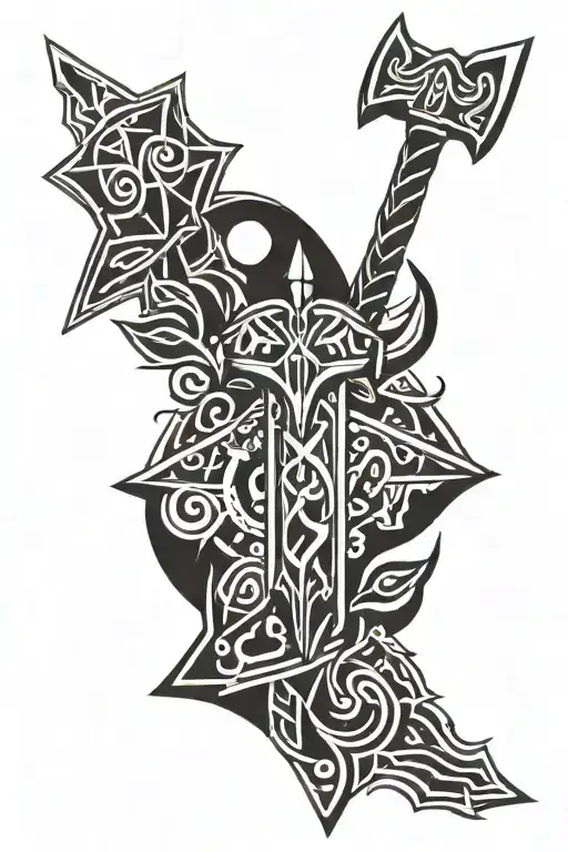 Odin's spear and thor hammer tattoo design idea