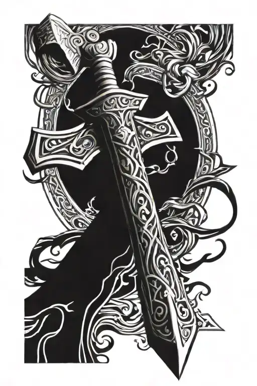 Odin's spear and thor hammer tattoo design idea